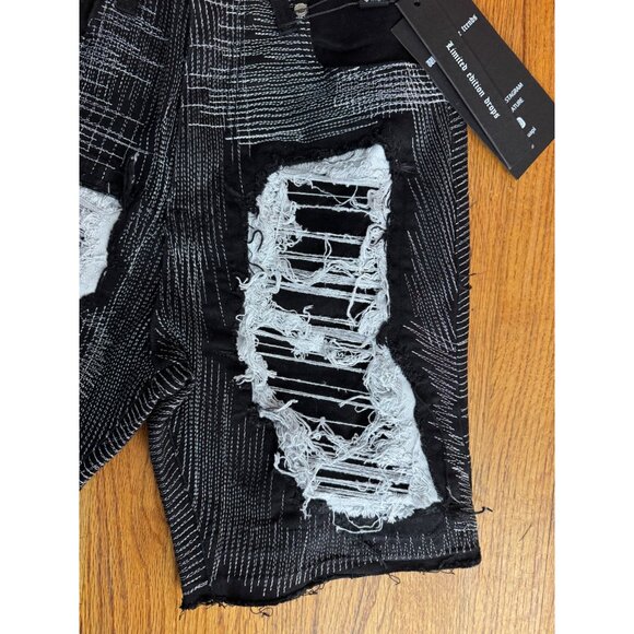 NEW Guapi Black Denim Edgy Distressed Shorts Men's Size 30 - Picture 4 of 8